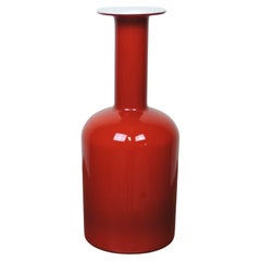 Retro Otto Brauer Danish Modern Red & White Cased Glass Gulvvase for Holmegaard