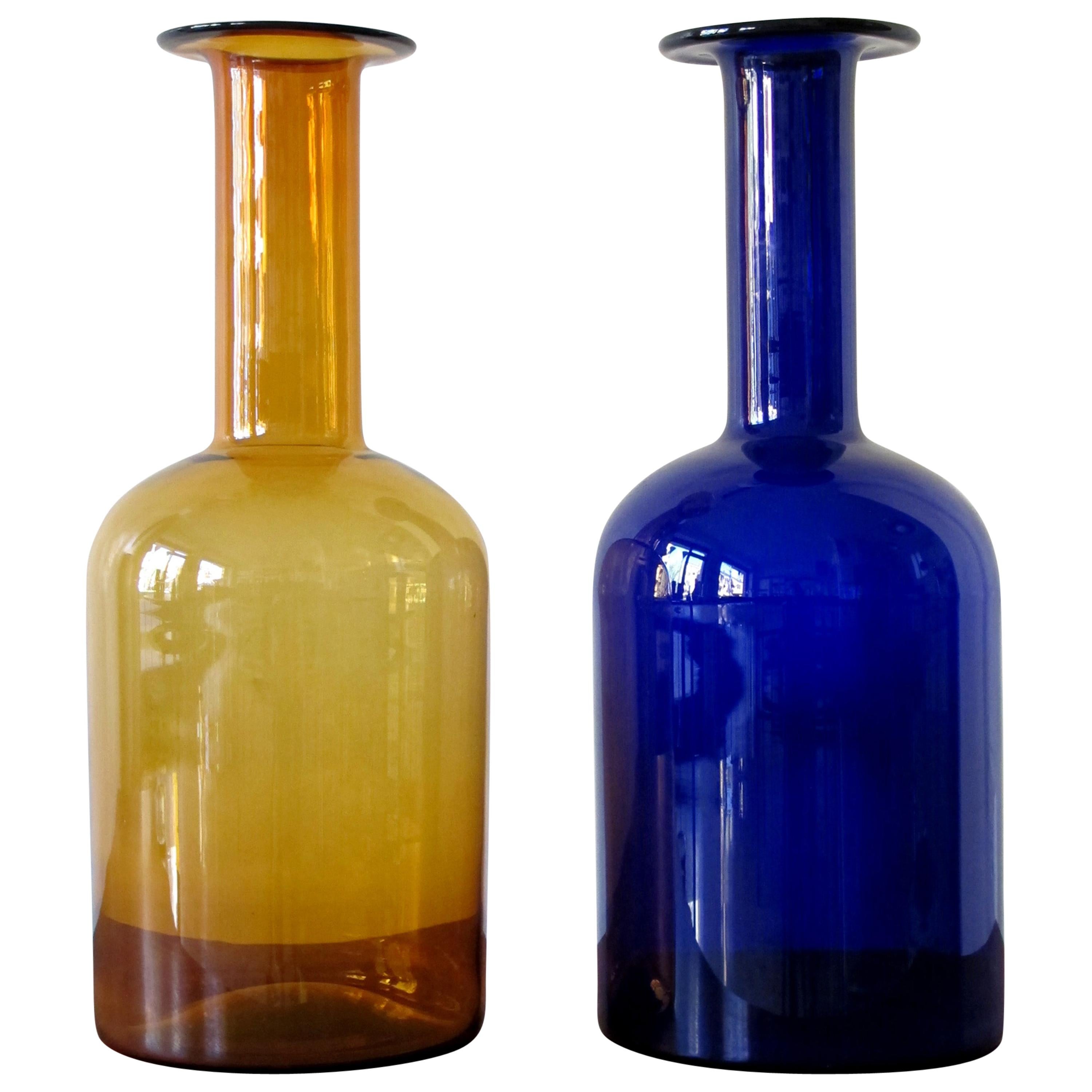 Otto Brauer Danish Yellow and Blue Glass Kastrup Gulvases for Holmegaard, 1960s 