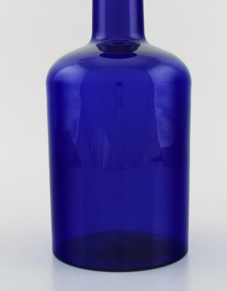Scandinavian Modern Otto Brauer for Holmegaard. Bottle in Blue Art Glass with Blue Ball For Sale