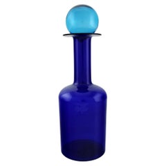 Vintage Otto Brauer for Holmegaard. Bottle in Blue Art Glass with Blue Ball