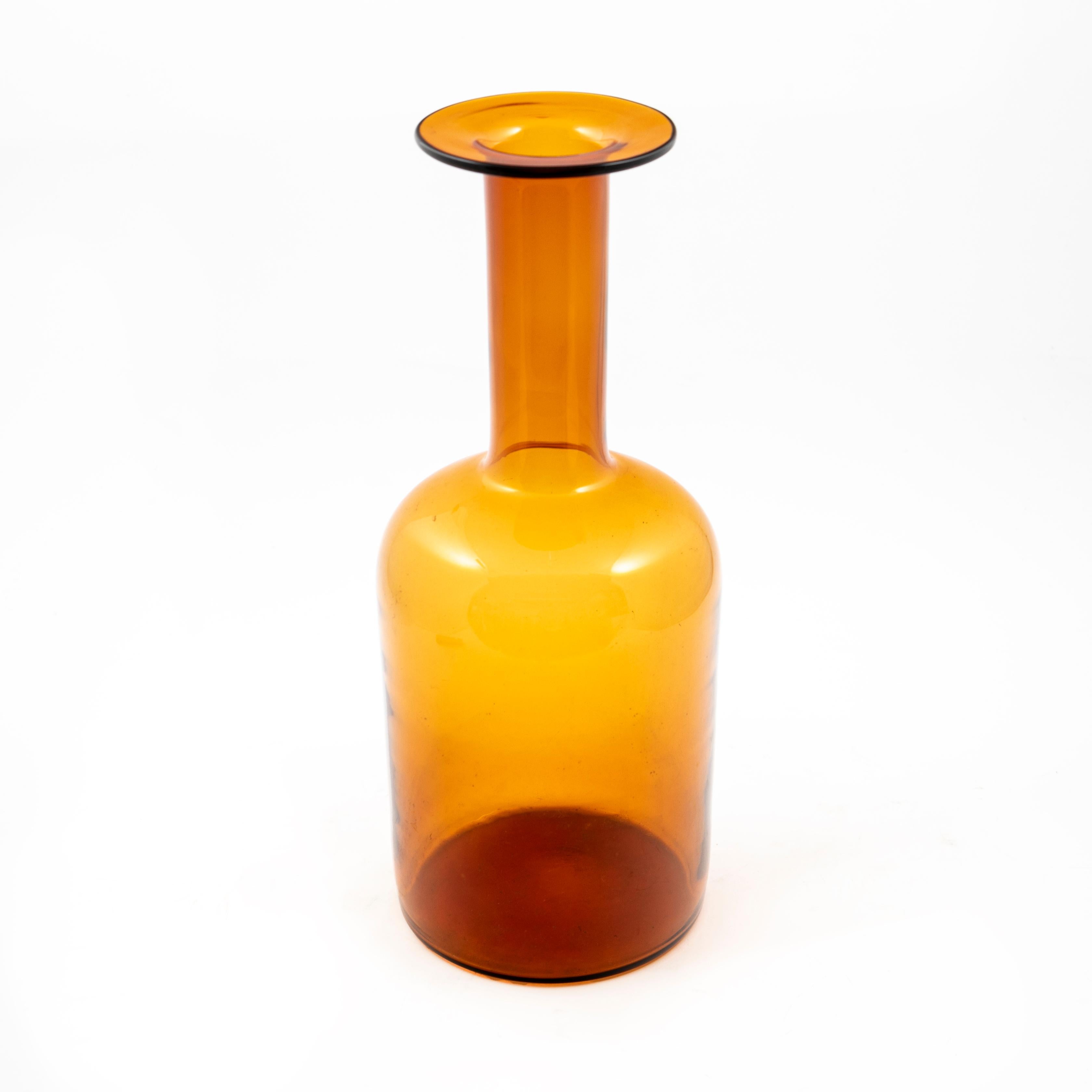 Glass Otto Brauer for Holmegaard Bottle Shaped Vase In Amber Colored 
