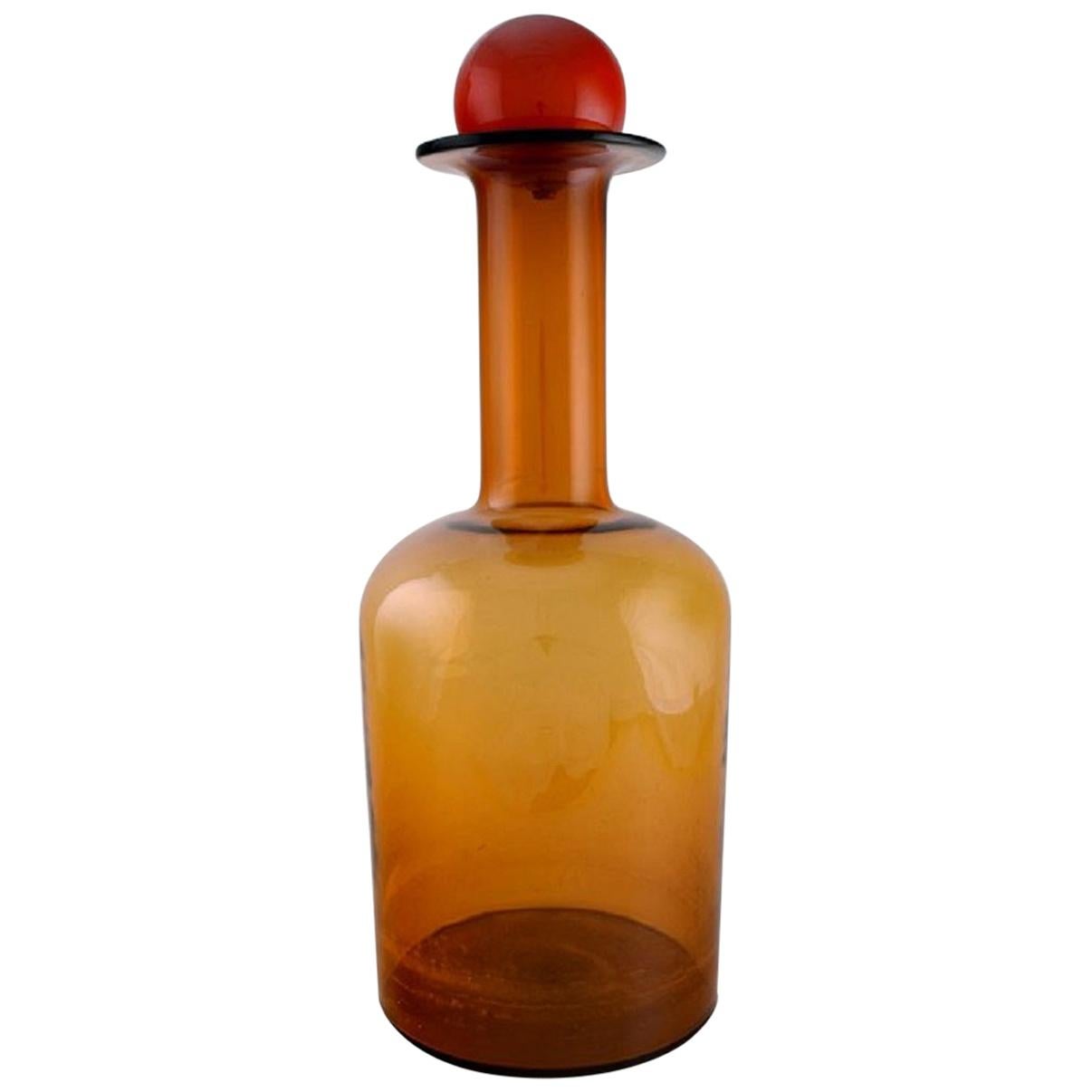 Otto Brauer for Holmegaard, Colossal Vase/Bottle, Brown Art Glass with Red Ball