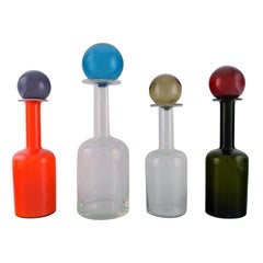 Quatre grands vases/bouteilles en verre d'art soufflé à la bouche Otto Brauer pour Holmegaard