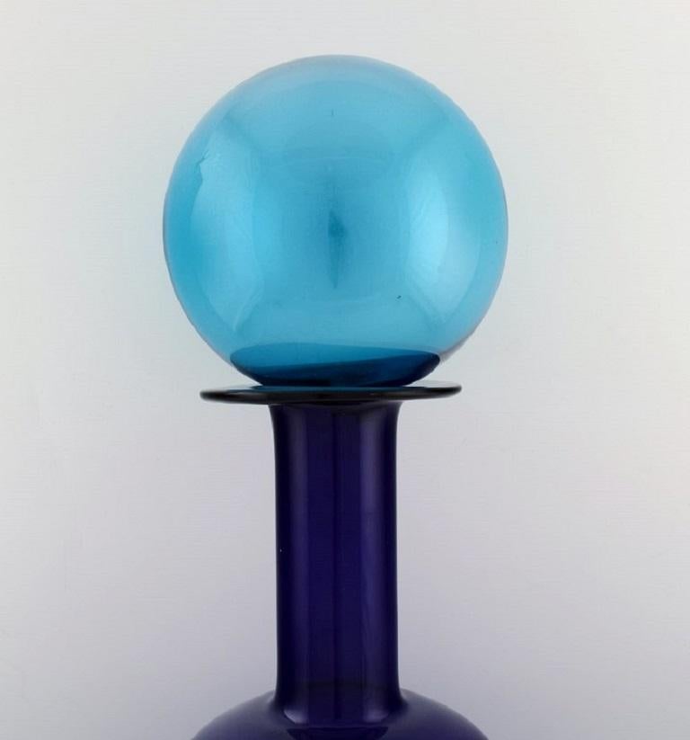 Otto Brauer for Holmegaard, Giant Vase / Bottle in Blue Art Glass with Blue Ball In Excellent Condition In Copenhagen, DK