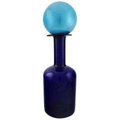 Otto Brauer for Holmegaard, Giant Vase / Bottle in Blue Art Glass with Blue Ball Otto Brauer for Holmegaard, Giant Vase / Bottle in Blue Art Glass with Blue Ball