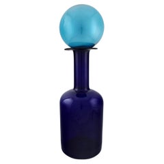 Otto Brauer for Holmegaard, Giant Vase / Bottle in Blue Art Glass with Blue Ball