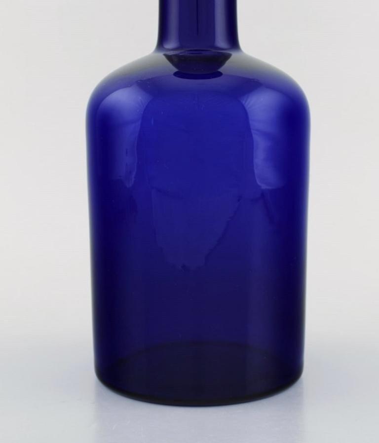 Scandinavian Modern Otto Brauer for Holmegaard. Large Bottle in Blue Art Glass with Blue Ball For Sale