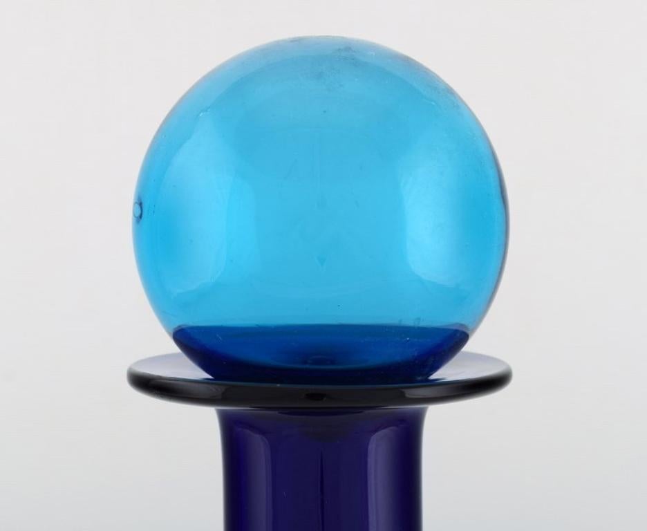 Danish Otto Brauer for Holmegaard. Large Bottle in Blue Art Glass with Blue Ball For Sale