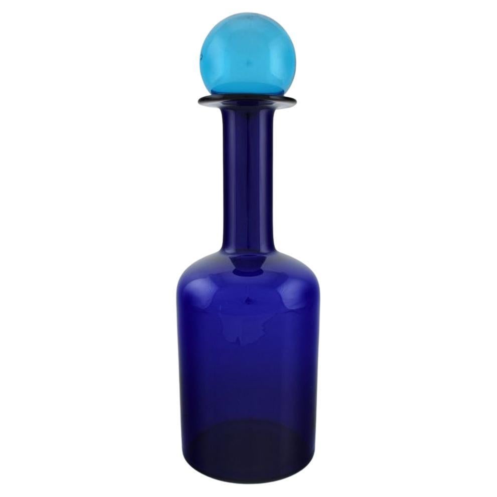 Otto Brauer for Holmegaard. Large Bottle in Blue Art Glass with Blue Ball For Sale