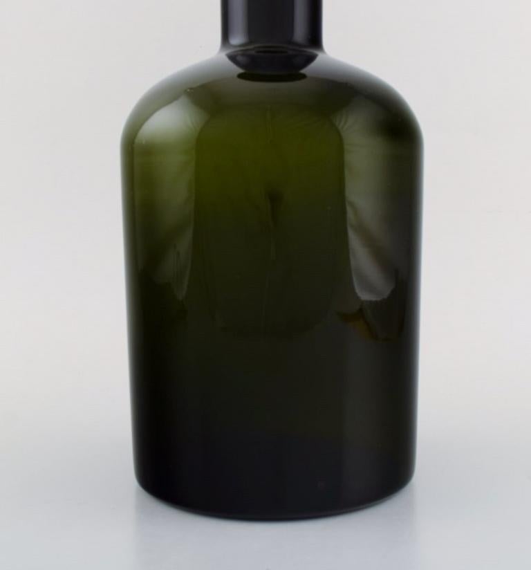Scandinavian Modern Otto Brauer for Holmegaard, Large Bottle in Green Art Glass with Green Ball For Sale