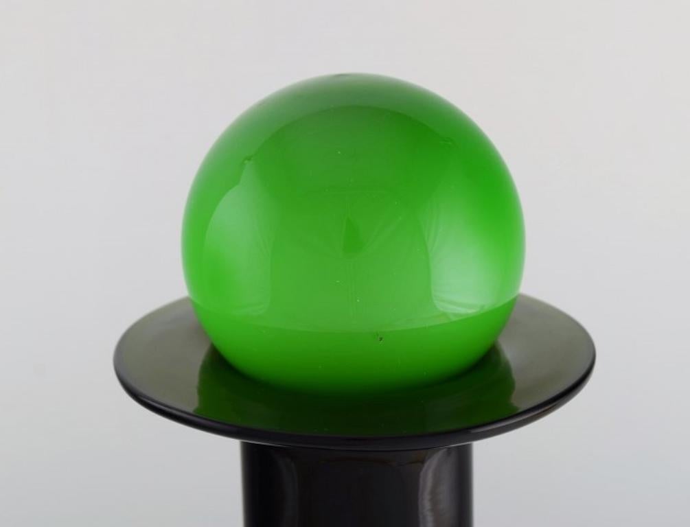 Danish Otto Brauer for Holmegaard, Large Bottle in Green Art Glass with Green Ball For Sale