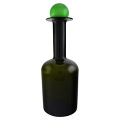 Otto Brauer for Holmegaard, Large Bottle in Green Art Glass with Green Ball