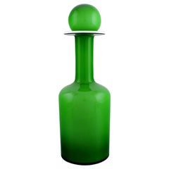 Otto Brauer for Holmegaard, Large Rare Vase / Bottle in Light Green Art Glass