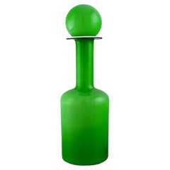 Otto Brauer for Holmegaard. Large Rare Vase / Bottle in Light Green Art Glass