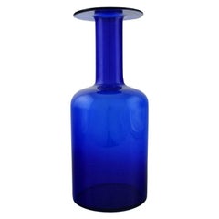Otto Brauer for Holmegaard, Large Vase / Bottle in Blue Art Glass, 1960s