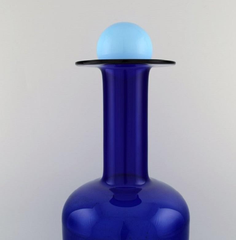 Scandinavian Modern Otto Brauer for Holmegaard Large Vase / Bottle in Blue Art Glass