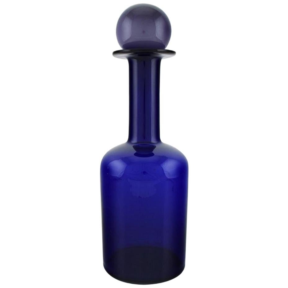 Otto Brauer for Holmegaard, Large Vase / Bottle in Blue Art Glass