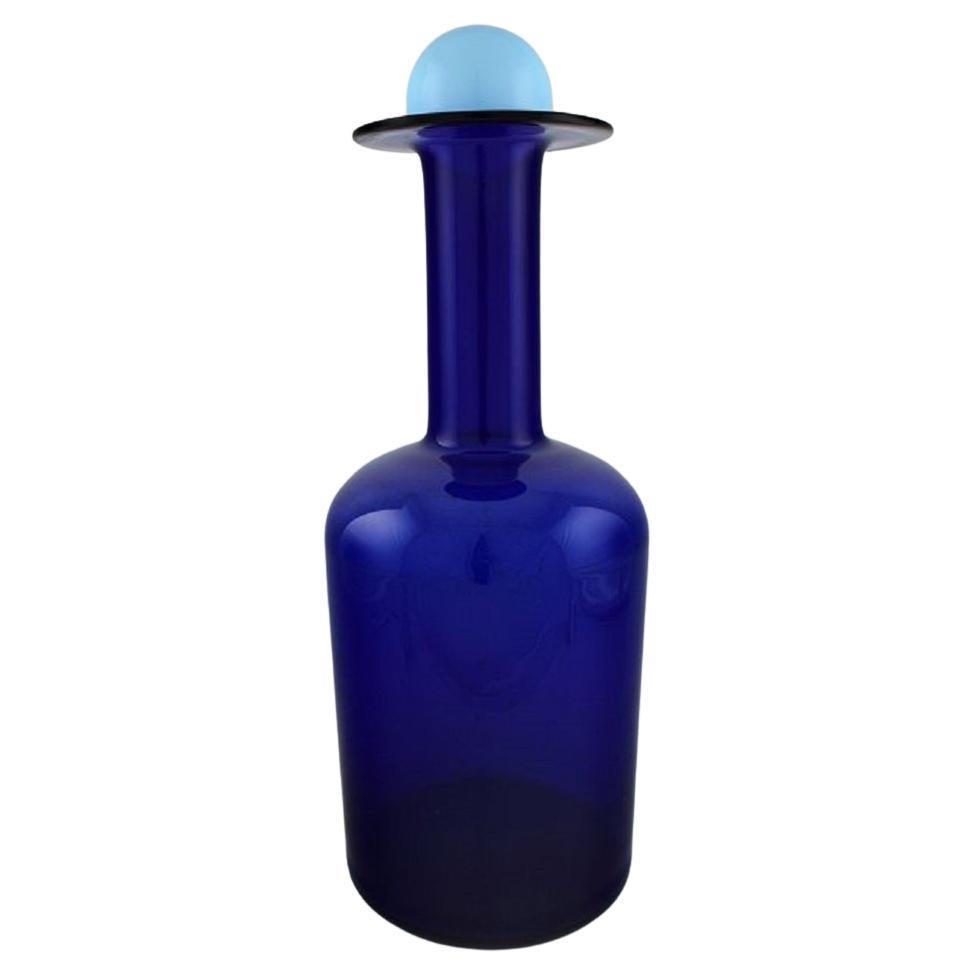 Otto Brauer for Holmegaard Large Vase / Bottle in Blue Art Glass