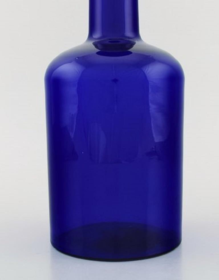 Scandinavian Modern Otto Brauer for Holmegaard Large Vase or Bottle in Blue Art Glass with Blue Ball