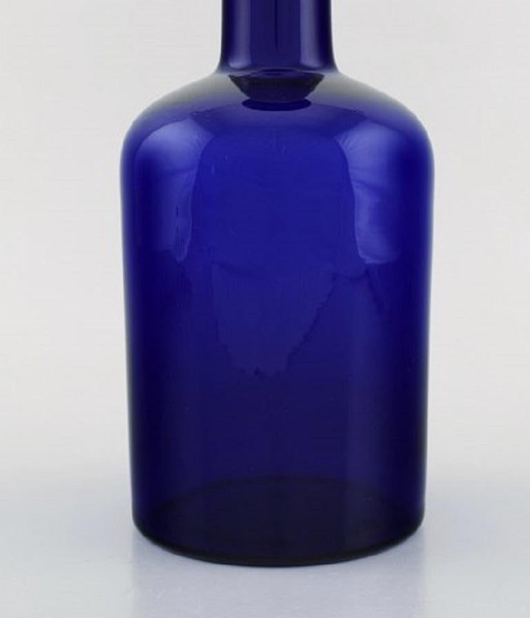Scandinavian Modern Otto Brauer for Holmegaard, Large Vase / Bottle in Blue Art Glass with Blue Ball