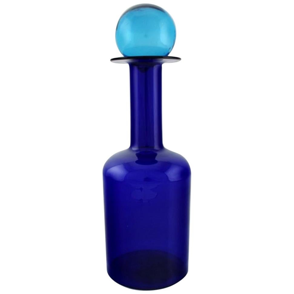 Otto Brauer for Holmegaard, Large Vase / Bottle in Blue Art Glass with Blue  Ball For Sale at 1stDibs