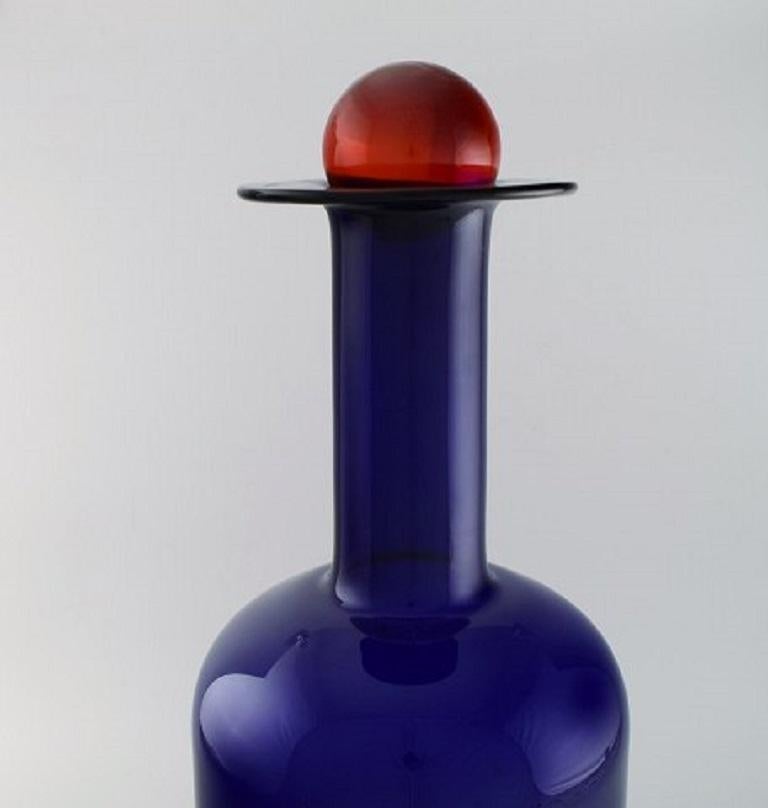Danish Otto Brauer for Holmegaard, Large Vase/Bottle in Blue Art Glass with Red Ball
