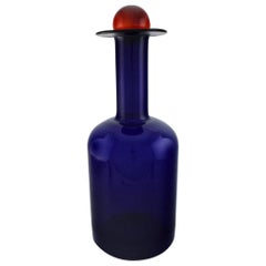 Otto Brauer for Holmegaard, Large Vase/Bottle in Blue Art Glass with Red Ball