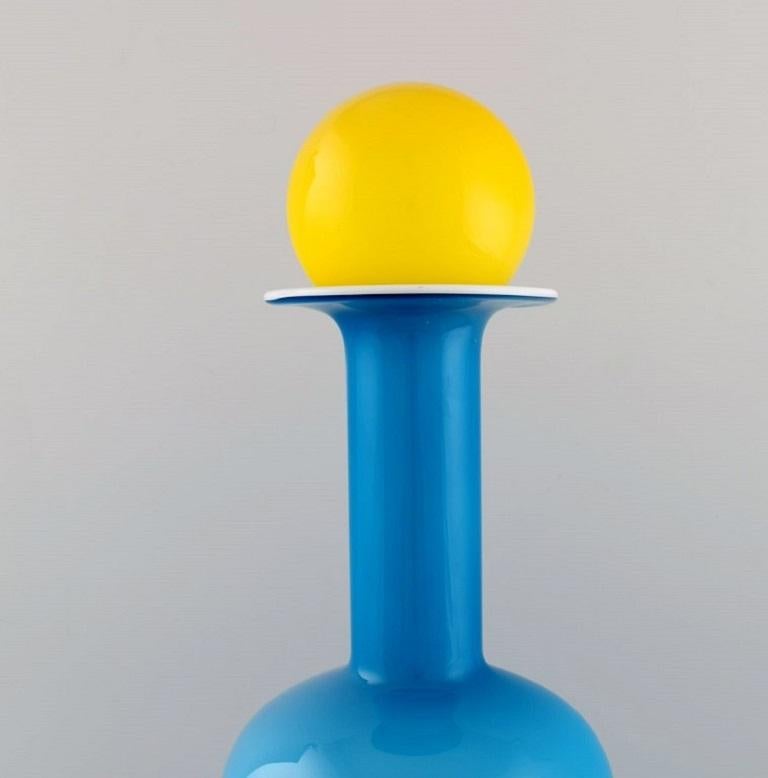 Scandinavian Modern Otto Brauer for Holmegaard, Large Vase/Bottle in Blue Art Glass with Yellow Ball