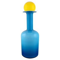 Otto Brauer for Holmegaard, Large Vase/Bottle in Blue Art Glass with Yellow Ball