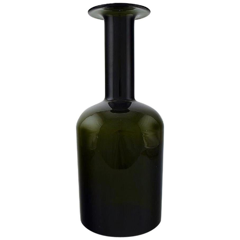 Otto Brauer for Holmegaard, Large Vase / Bottle in Dark Green Art Glass, 1960s