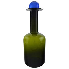 Otto Brauer for Holmegaard, Large Vase /Bottle in Green Art Glass with Blue Ball