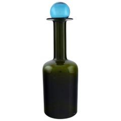 Otto Brauer for Holmegaard, Large Vase /Bottle in Green Art Glass with Blue Ball