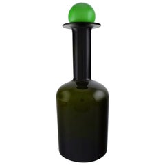 Otto Brauer for Holmegaard, Large Vase/Bottle in Green Art Glass with Green Ball