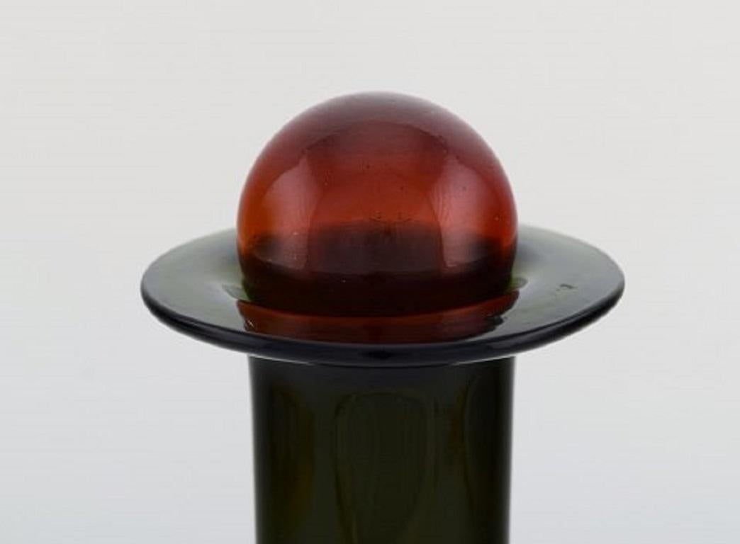 Danish Otto Brauer for Holmegaard, Large Vase / Bottle in Green Art Glass with Red Ball