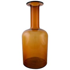 Vintage Otto Brauer for Holmegaard, Large Vase / Bottle in Orange / Brown Art Glass
