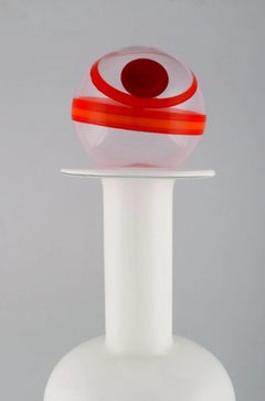Otto Brauer for Holmegaard, Large Vase / Bottle in White Art Glass with Ball