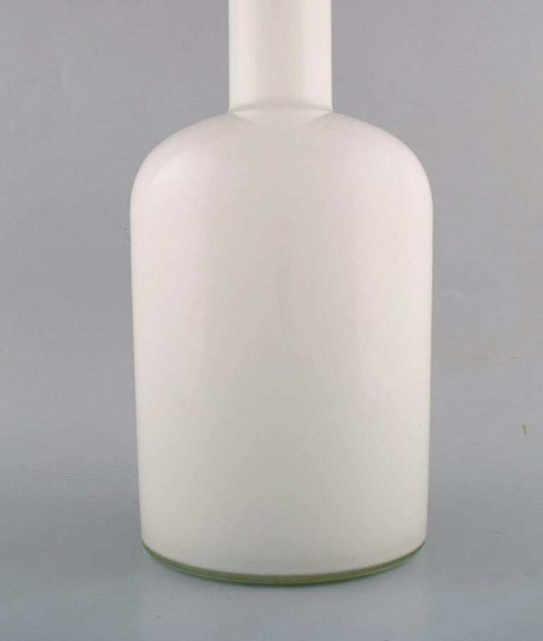 Scandinavian Modern Otto Brauer for Holmegaard, Large Vase / Bottle in White Art Glass with Ball For Sale