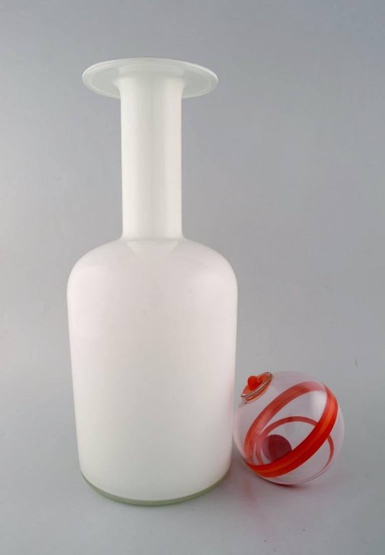 Danish Otto Brauer for Holmegaard, Large Vase / Bottle in White Art Glass with Ball For Sale