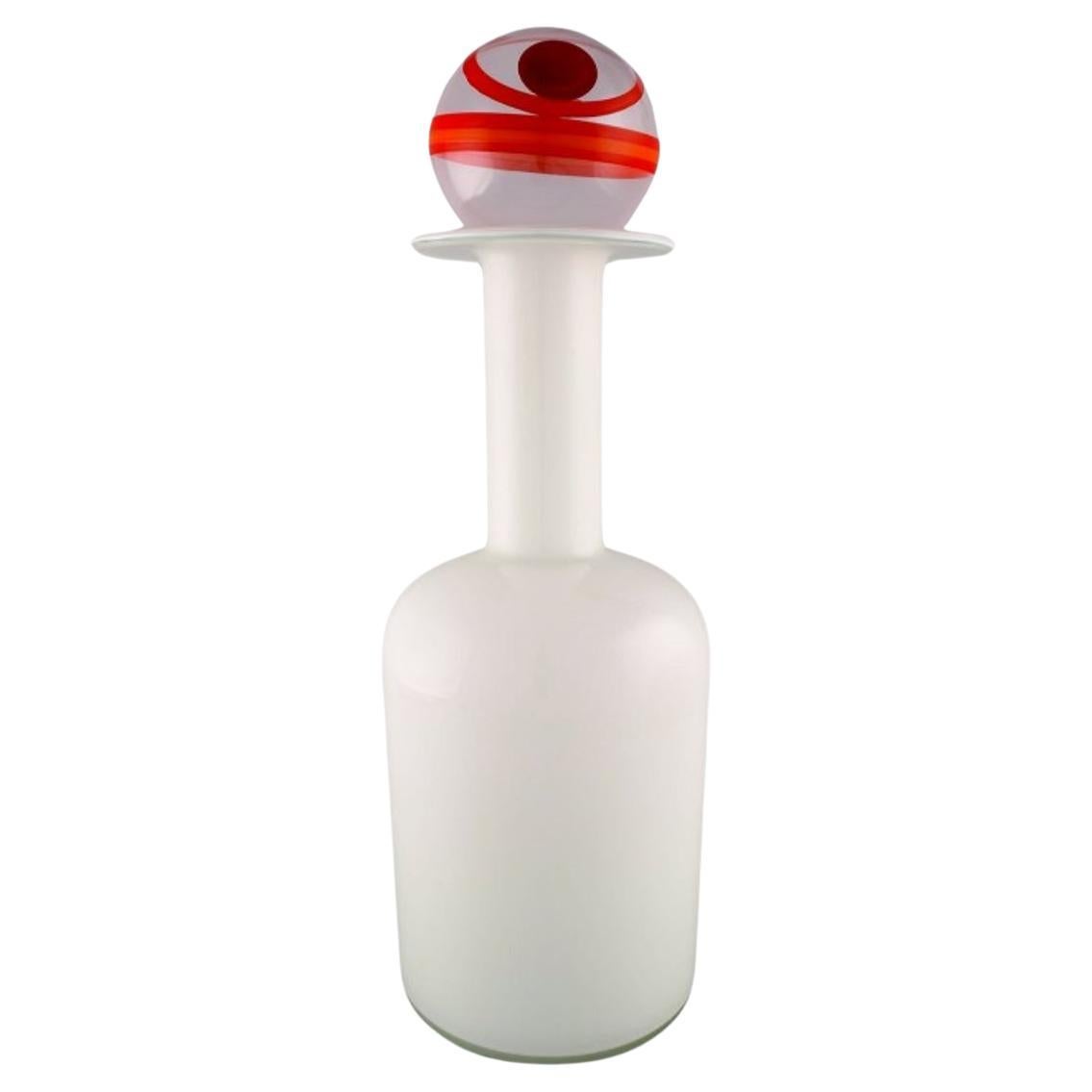 Otto Brauer for Holmegaard, Large Vase / Bottle in White Art Glass with Ball For Sale