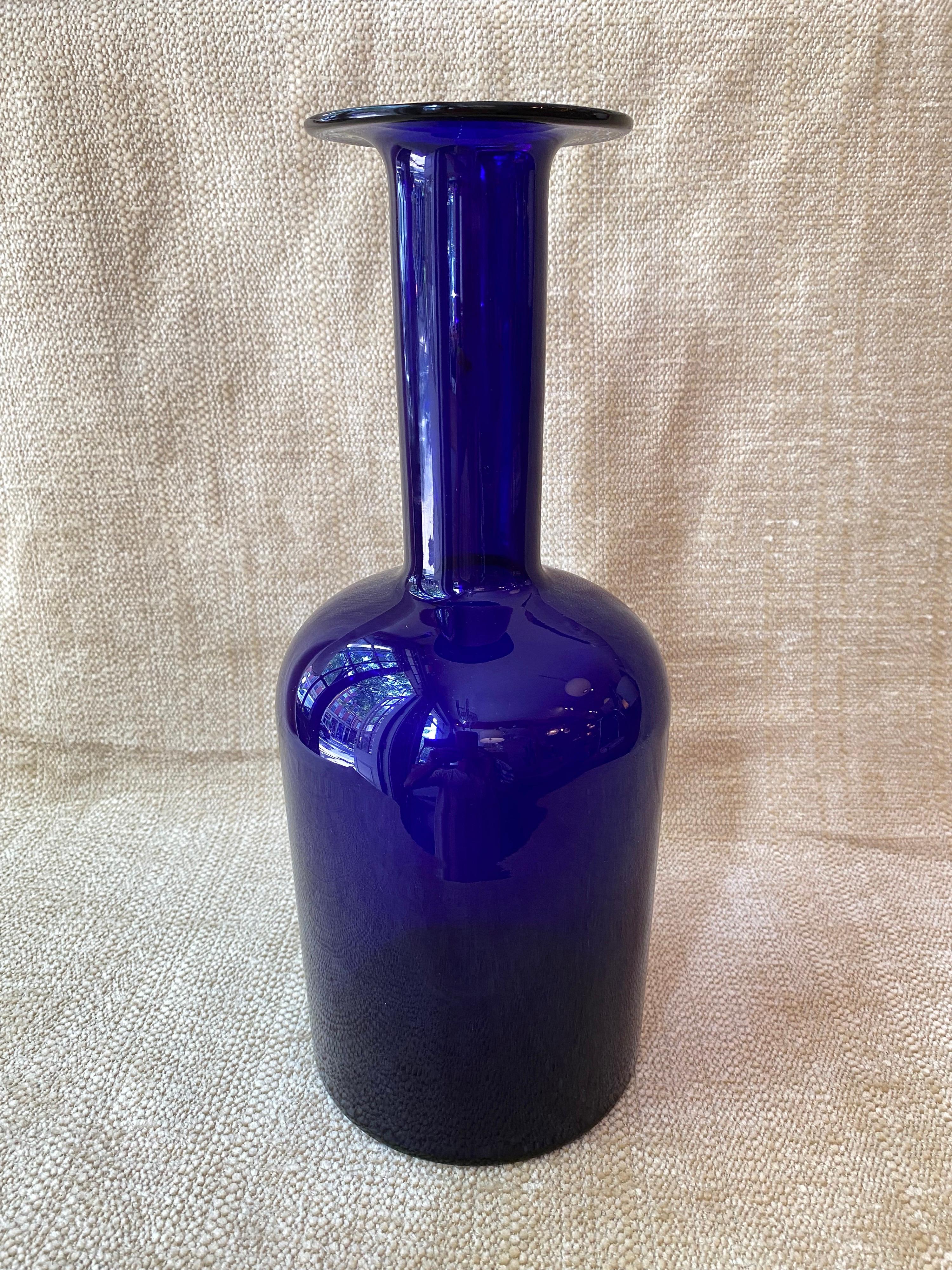 Scandinavian Modern Otto Brauer for Holmegaard Tall Cobalt Glass Vase For Sale