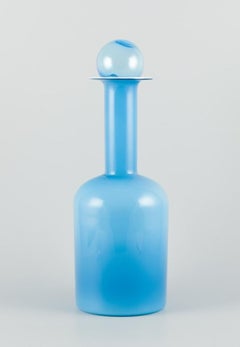 Otto Brauer for Holmegaard. Vase/bottle in turquoise mouth-blown art glass.