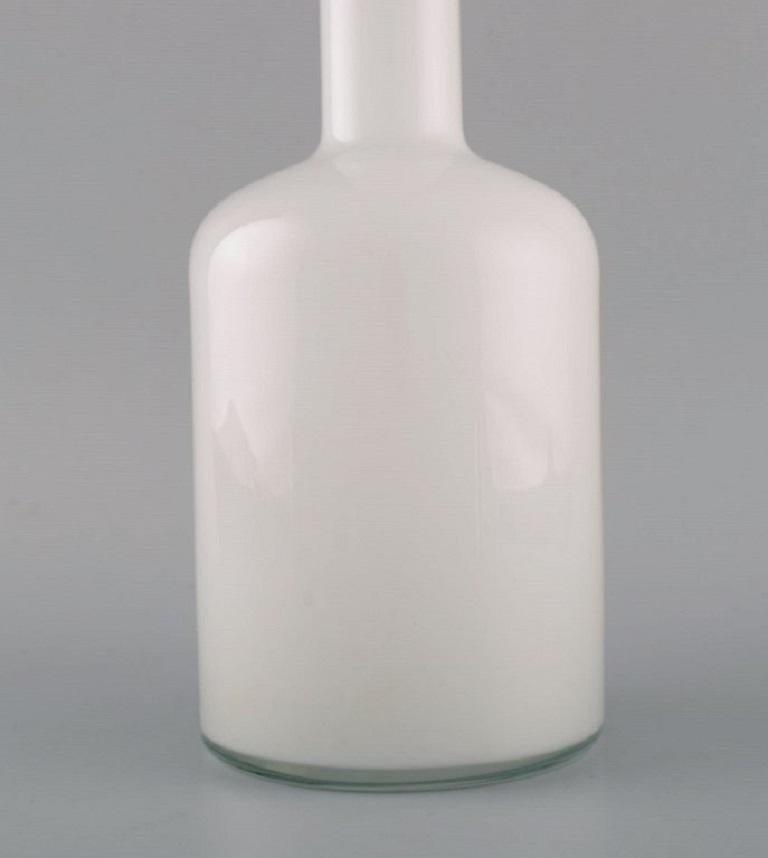 Scandinavian Modern Otto Brauer for Holmegaard, Vase / Bottle in White Art Glass with Red Ball