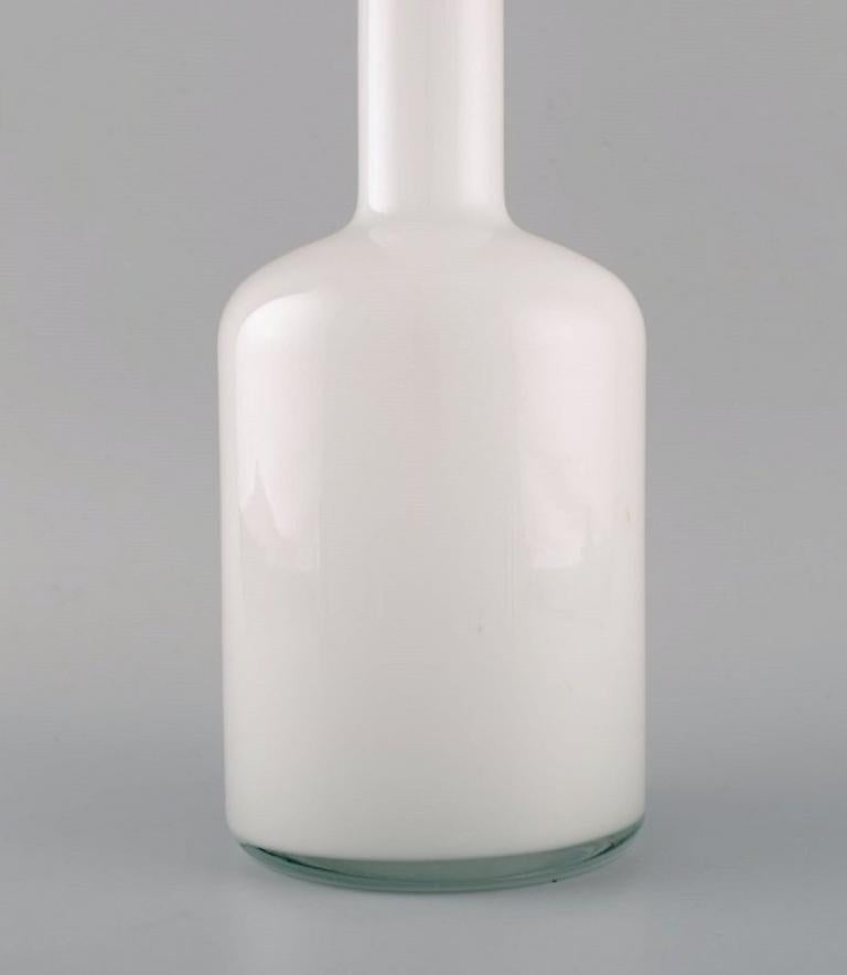 Scandinavian Modern Otto Brauer for Holmegaard, Vase / Bottle in White Art Glass with Red Ball For Sale