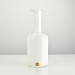 Otto Brauer para Holmegaard Jarrón de vidrio estuchado blanco Gulvase Gul Años 60 Dinamarca