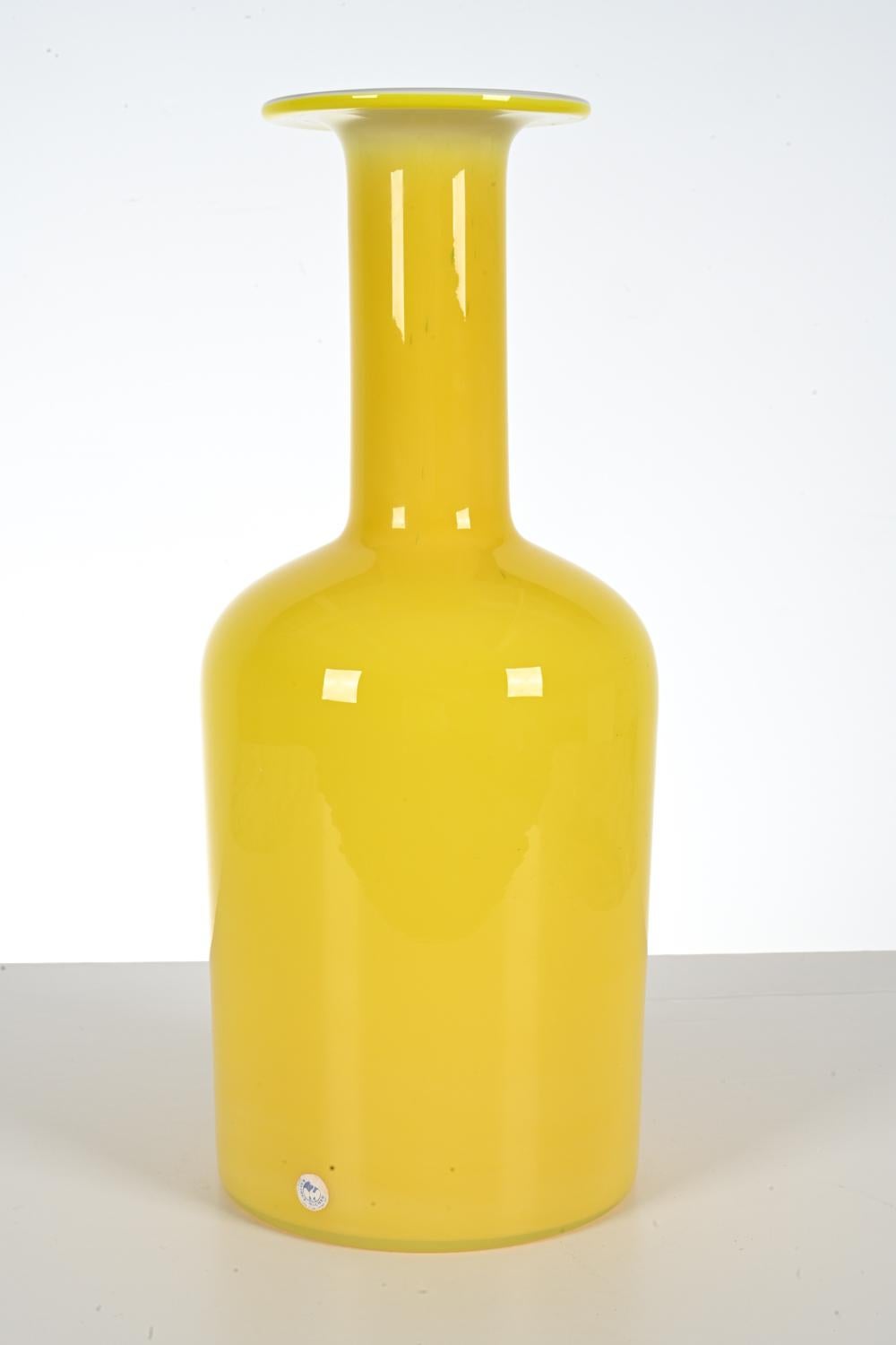 Blown Glass Otto Brauer for Holmegaard Yellow Cased Glass Vase, Large Size For Sale