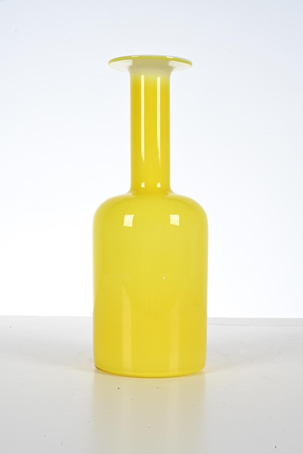 20th Century Otto Brauer for Holmegaard Yellow Cased Glass Vase, Medium Size For Sale