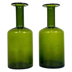 Otto Brauer Gulvvase Pair, Olive Green Art Glass, Danish Design, 1960s