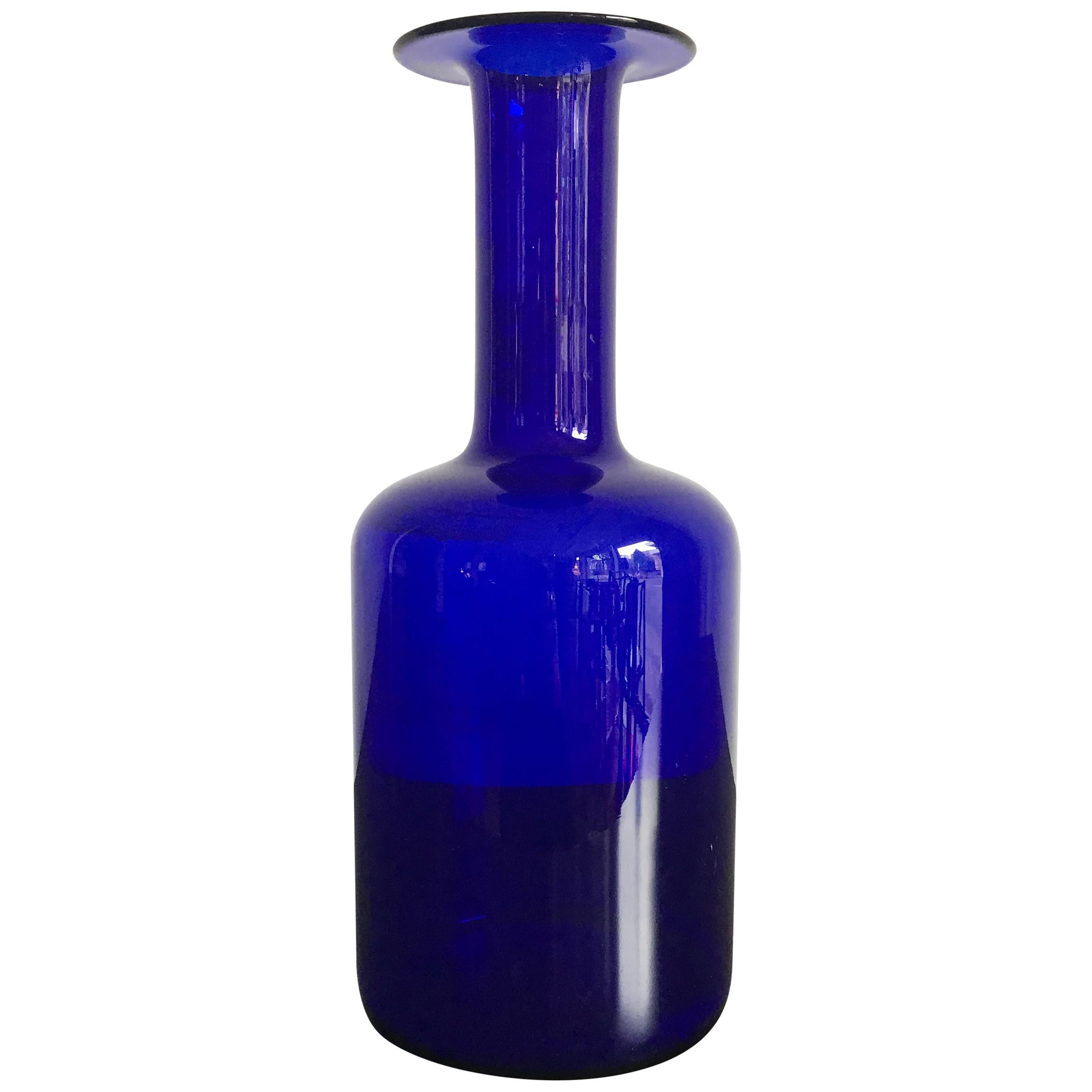 Otto Brauer Scandinavian Blue Glass Vase Bottle for Holmegaard, 1960s