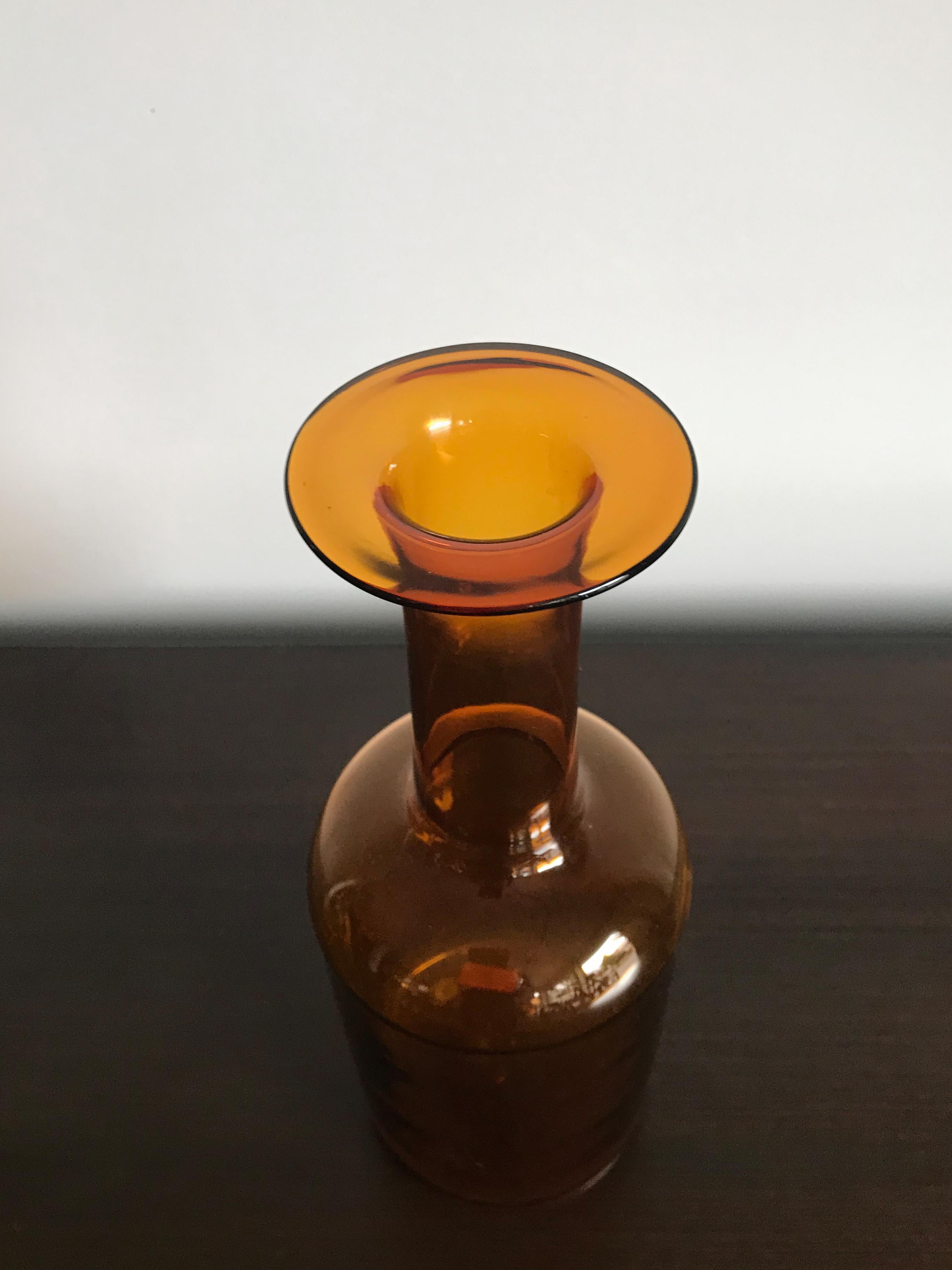 Scandinavian Modern Otto Brauer Scandinavian Yellow Glass Vase Bottle for Holmegaard, 1960s For Sale