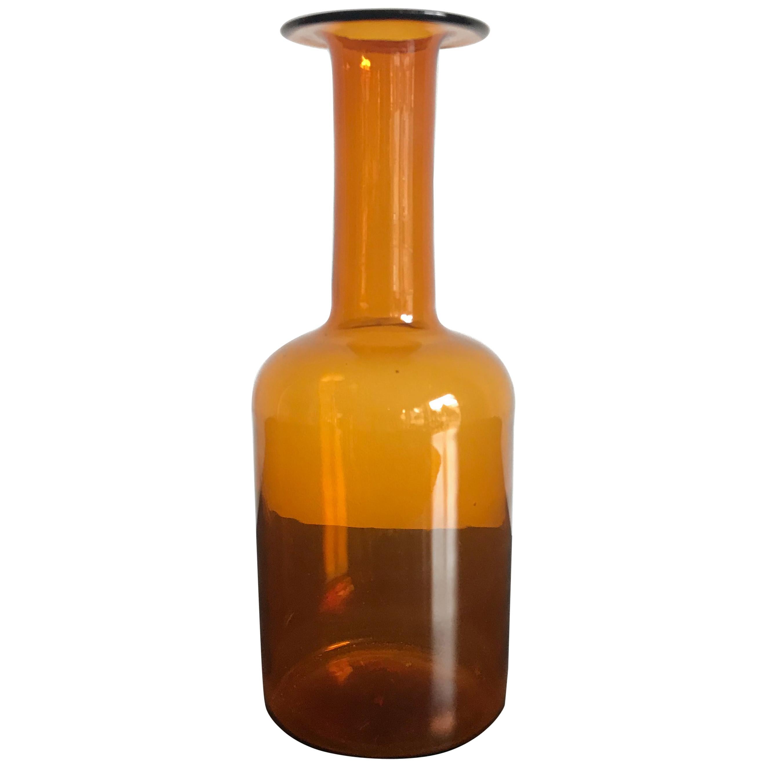 Otto Brauer Scandinavian Yellow Glass Vase Bottle for Holmegaard, 1960s For Sale